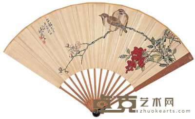 高飞 己卯（1939）年作 花鸟 成扇 17×47.5cm